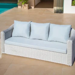 MOBELLIA Salon de jardin en résine tressée 5 places 4 pcs Calvi Blanc et gris clair Tressé Blanc - Gris clair Discount