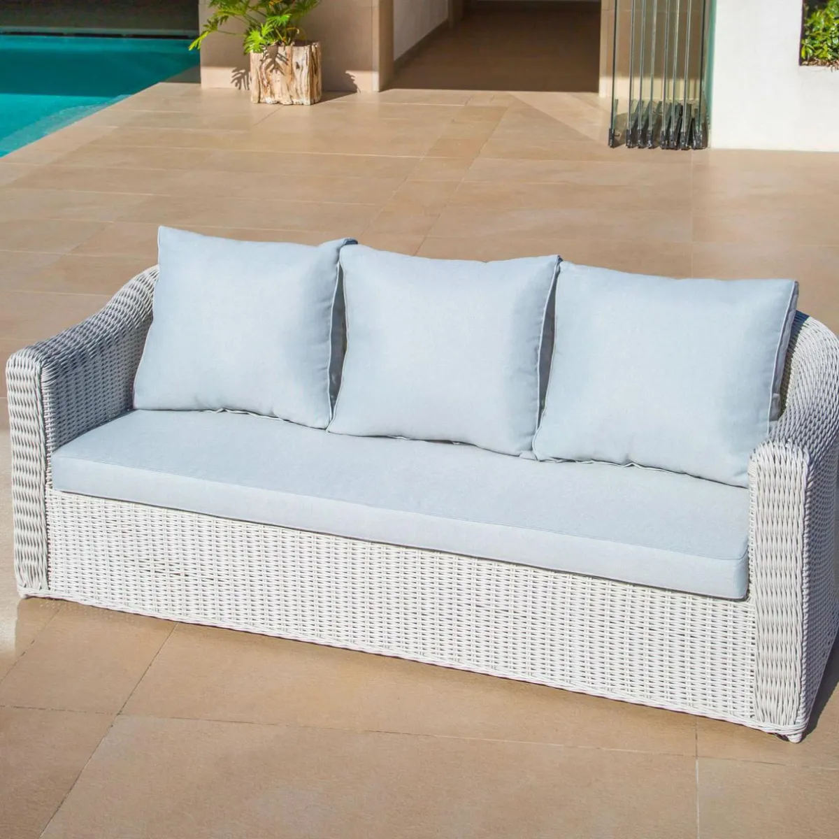 MOBELLIA Salon de jardin en résine tressée 5 places 4 pcs Calvi Blanc et gris clair Tressé Blanc - Gris clair Discount