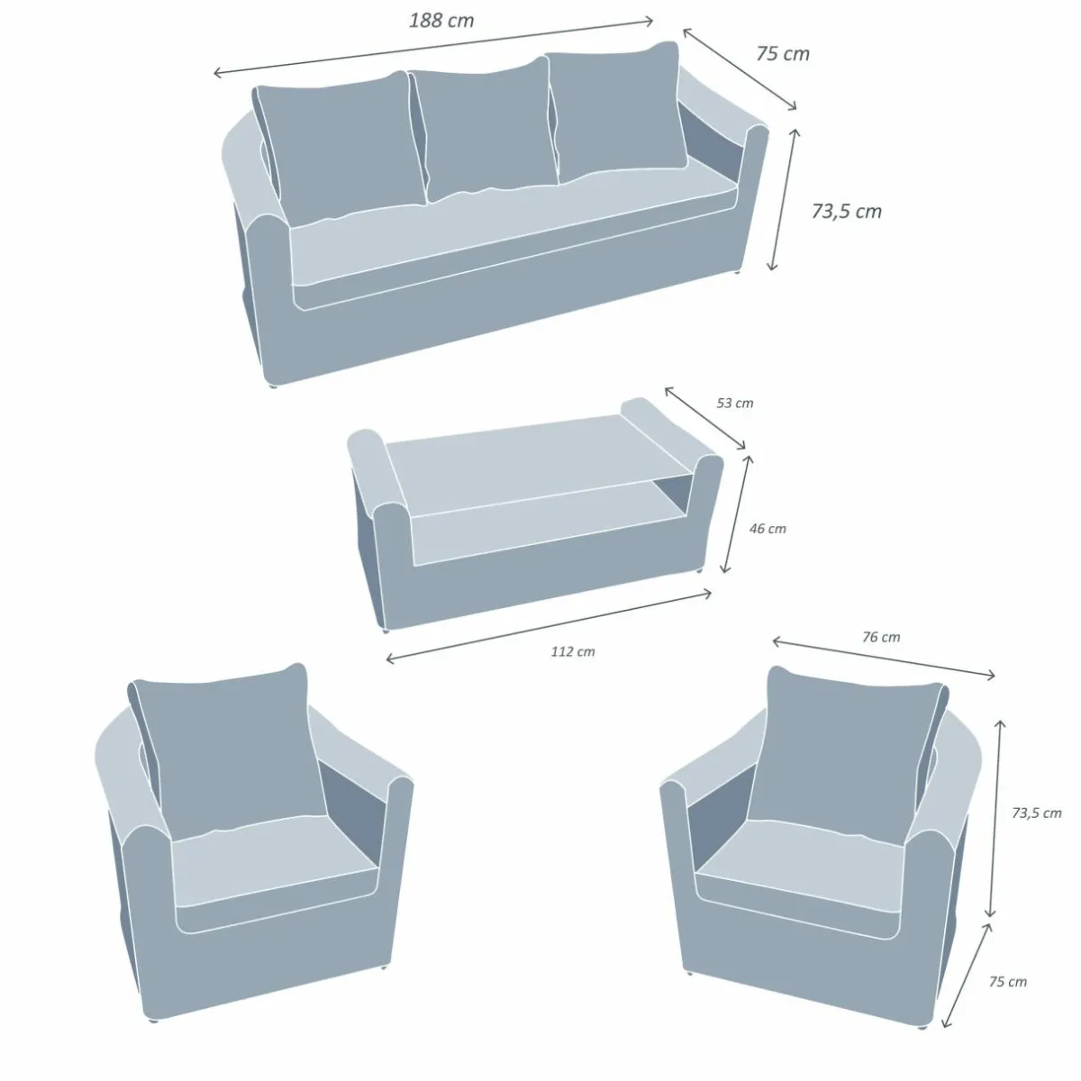 MOBELLIA Salon de jardin en résine tressée 5 places 4 pcs Calvi Blanc et gris clair Tressé Blanc - Gris clair Discount