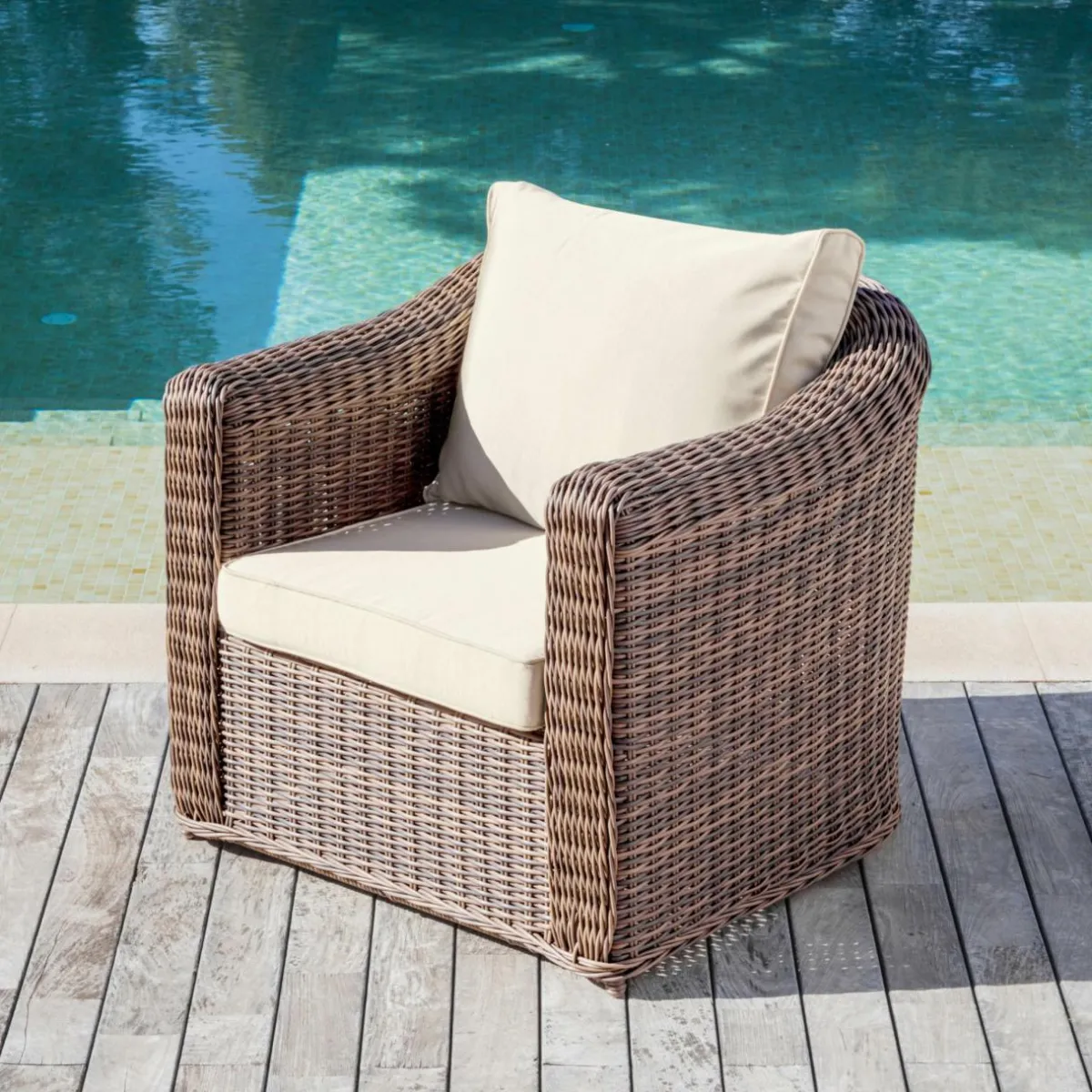 MOBELLIA Salon de jardin en résine tressée 5 places 4 pcs Calvi Sepia et beige Tressé Sepia - Beige New