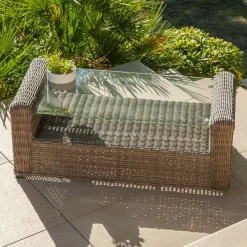 MOBELLIA Salon de jardin en résine tressée 5 places 4 pcs Calvi Sepia et beige Tressé Sepia - Beige New
