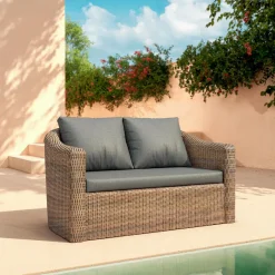 MOBELLIA Salon de jardin en résine tressée 7 places 5 pcs Calvi Sepia et gris foncé Tressé Sepia - Anthracite Best