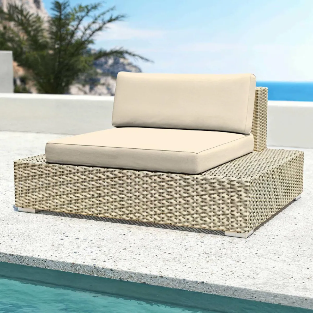 MOBELLIA Salon de jardin en résine tressée 9 places 9 pcs Palma Gris et beige Tresse Gris - Beige Discount