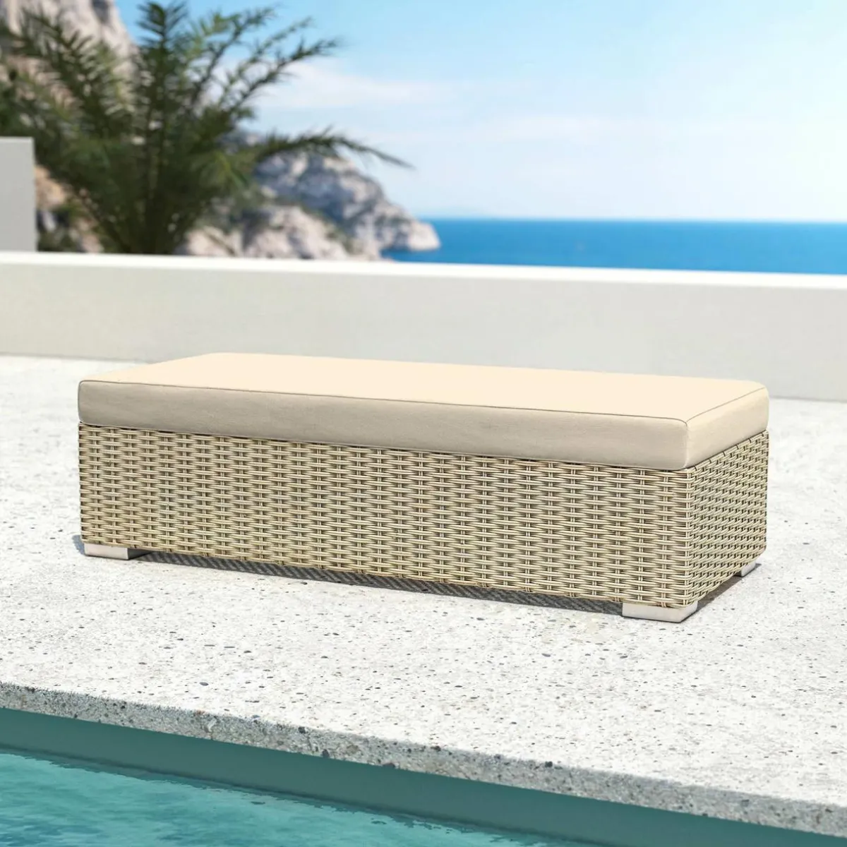 MOBELLIA Salon de jardin en résine tressée 9 places 9 pcs Palma Gris et beige Tresse Gris - Beige Discount