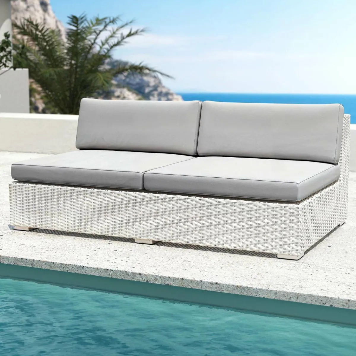 MOBELLIA Salon de jardin en résine tressée 9 places 9 pcs Palma Blanc et gris Tresse Blanc - Gris Outlet