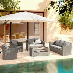 MOBELLIA Salon de jardin en résine tressée 7 places 5 pcs Calvi Gris et gris clair Tressé Gris - Gris clair Best