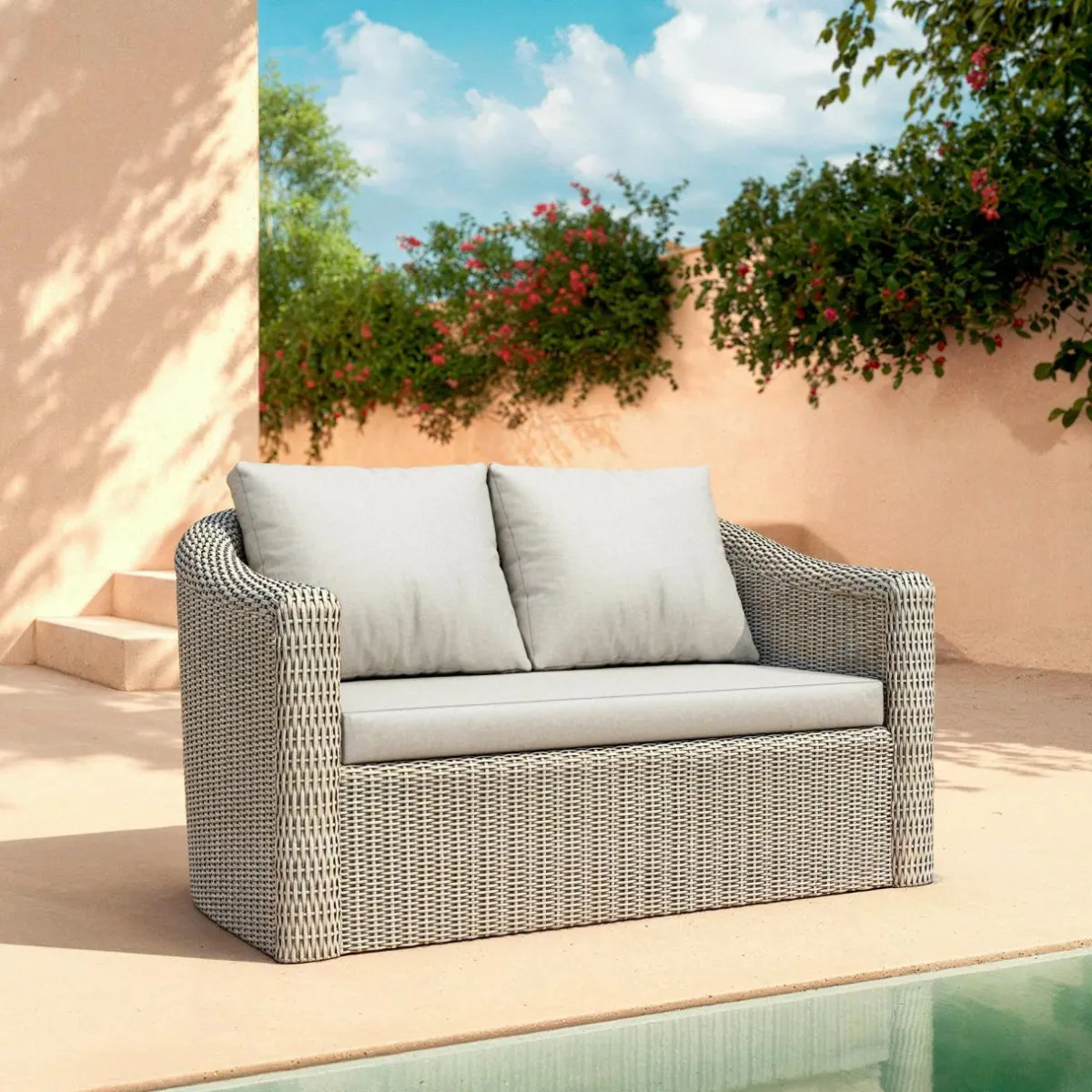 MOBELLIA Salon de jardin en résine tressée 7 places 5 pcs Calvi Gris et gris clair Tressé Gris - Gris clair Best
