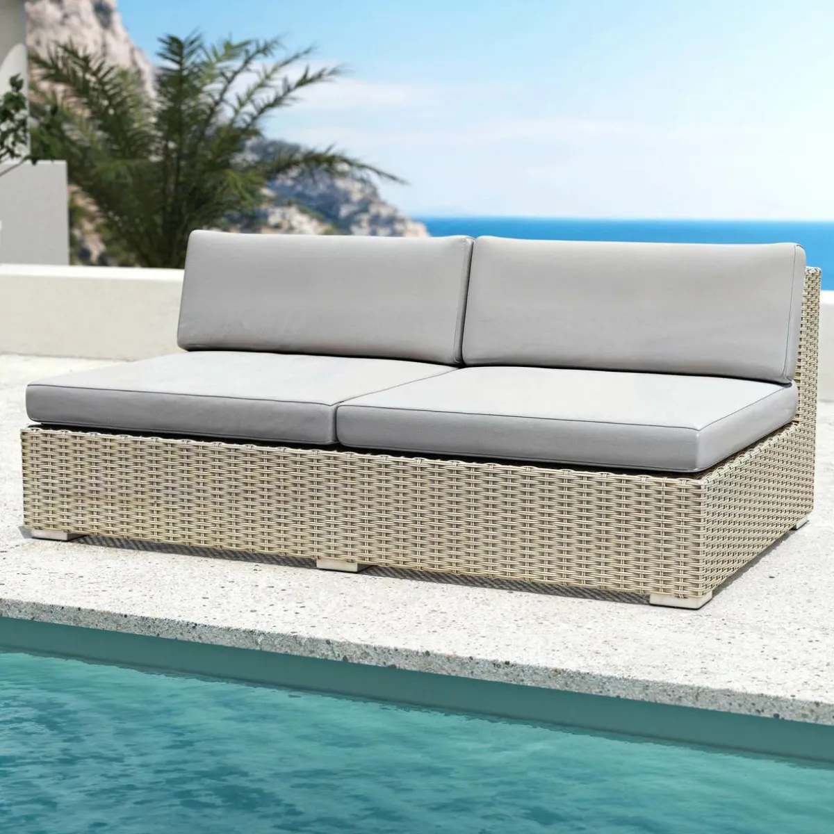 MOBELLIA Salon de jardin en résine tressée 4 places 4 pcs Palma Gris Tresse Gris - Gris New