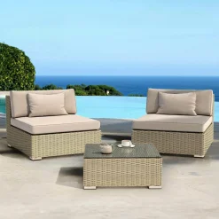 MOBELLIA Salon de jardin en résine tressée 2 places 3 pcs Palma Gris et taupe Tressé Gris - Taupe Online