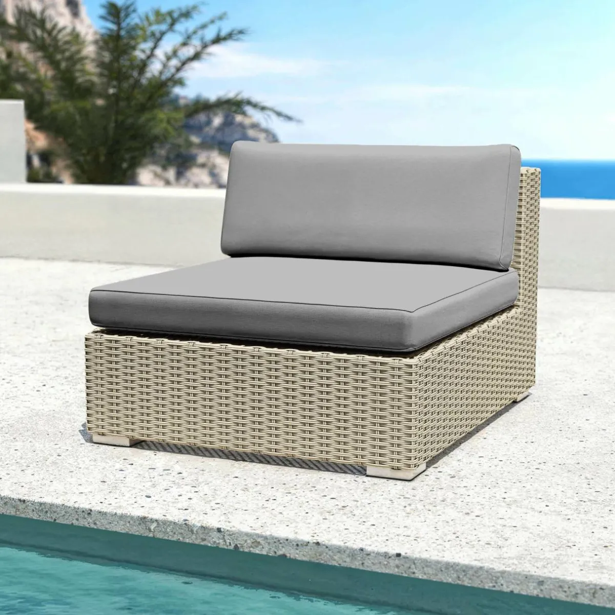 MOBELLIA Salon de jardin en résine tressée 9 places 9 pcs Palma Gris et anthracite Tressé Gris - Anthracite Discount