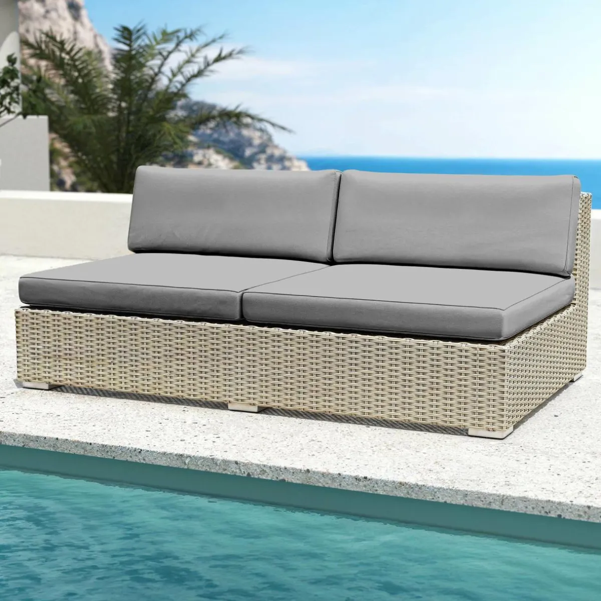 MOBELLIA Salon de jardin en résine tressée 9 places 9 pcs Palma Gris et anthracite Tressé Gris - Anthracite Discount