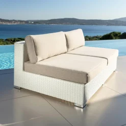 MOBELLIA Salon de jardin en résine tressée 4 places 4 pcs Palma Blanc et taupe Tressé Blanc - Taupe Clearance