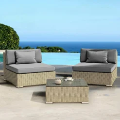 MOBELLIA Salon de jardin en résine tressée 2 places 3 pcs Palma Gris et anthracite Tressé Gris - Anthracite Hot