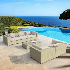 MOBELLIA Salon de jardin en résine tressée 5 places 6 pcs Palma Gris et taupe Tressé Gris - Taupe