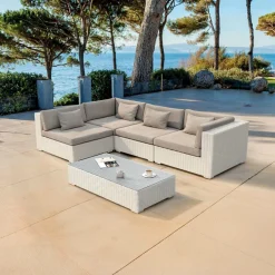 MOBELLIA Salon de jardin en résine tressée 4 places 5 pcs Palma Blanc et taupe Tressé Blanc - Taupe Best