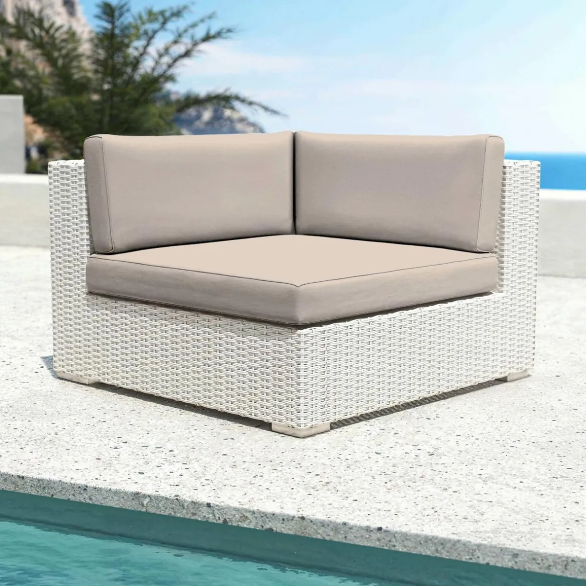 MOBELLIA Salon de jardin en résine tressée 4 places 5 pcs Palma Blanc et taupe Tressé Blanc - Taupe Best