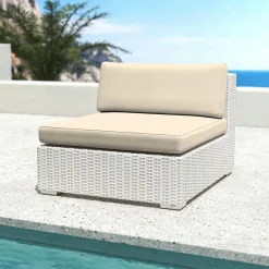 MOBELLIA Salon de jardin en résine tressée 2 places 3 pcs Palma Blanc et beige Tresse Blanc - Beige