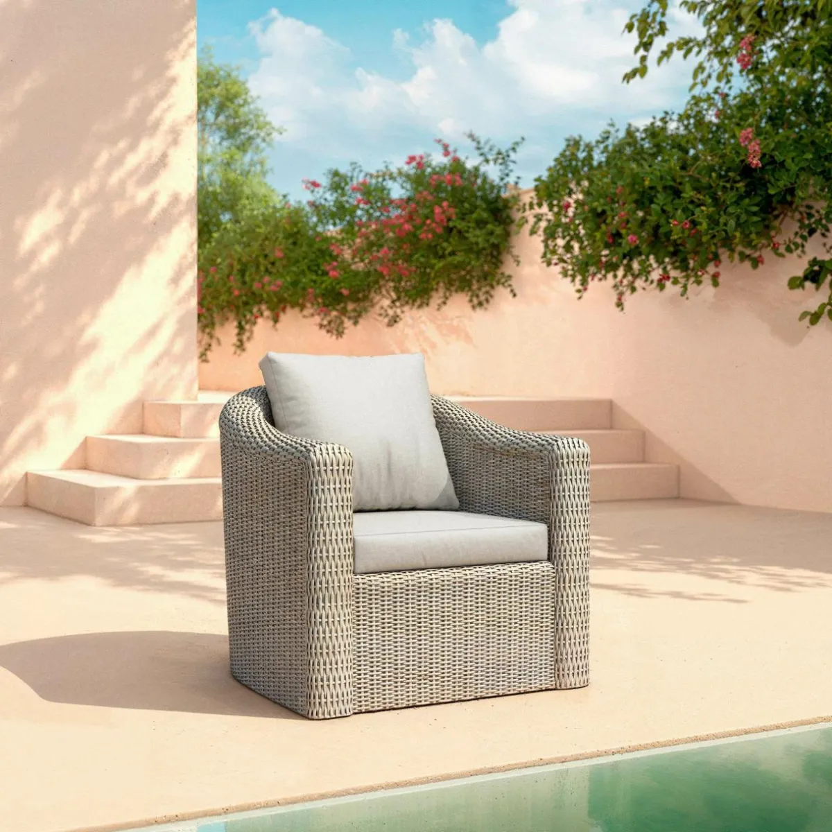 MOBELLIA Salon de jardin en résine tressée 5 places 4 pcs Calvi Gris et gris clair Tressé Gris - Gris clair