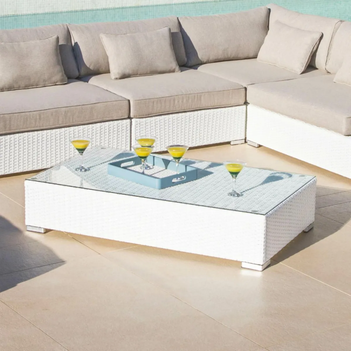 MOBELLIA Salon de jardin en résine tressée 9 places 9 pcs Palma Blanc et taupe Tressé Blanc - Taupe New
