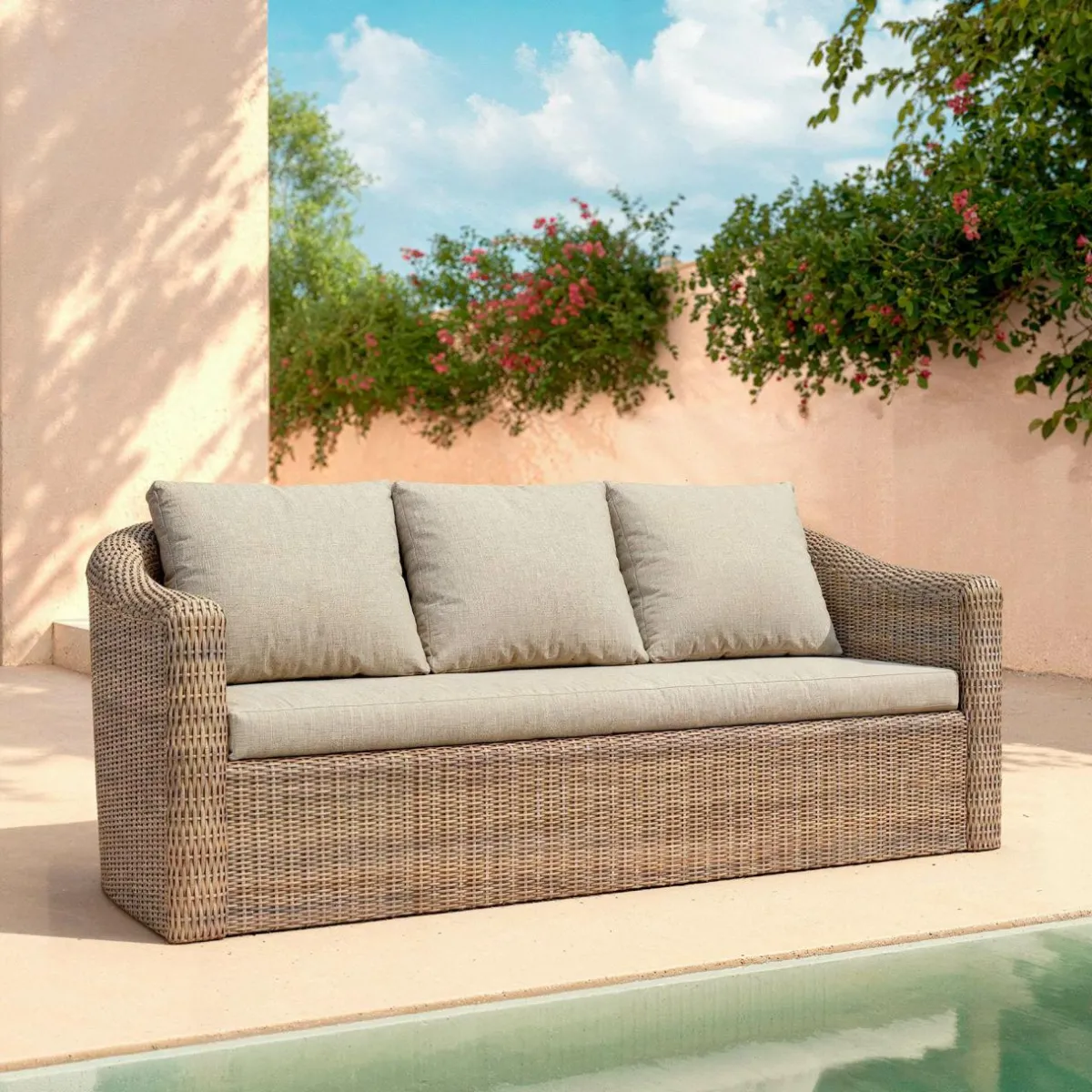 MOBELLIA Salon de jardin en résine tressée 7 places 5 pcs Calvi Sepia et taupe Tressé Sepia - Taupe Outlet