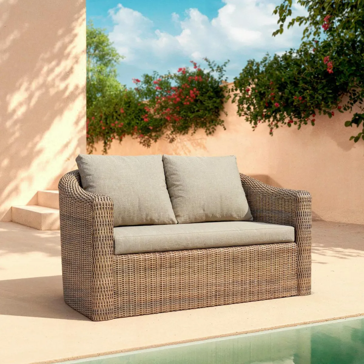 MOBELLIA Salon de jardin en résine tressée 7 places 5 pcs Calvi Sepia et taupe Tressé Sepia - Taupe Outlet