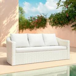 MOBELLIA Salon de jardin en résine tressée 5 places 4 pcs Calvi Blanc Tressé Blanc - Blanc Clearance