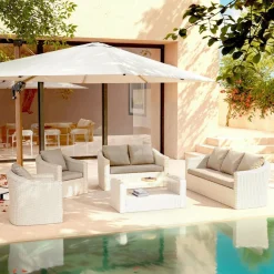 MOBELLIA Salon de jardin en résine tressée 7 places 5 pcs Calvi Blanc et taupe Tressé Blanc - Taupe New