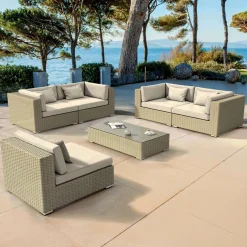 MOBELLIA Salon de jardin en résine tressée 5 places 6 pcs Palma Gris et beige Tresse Gris - Beige Discount
