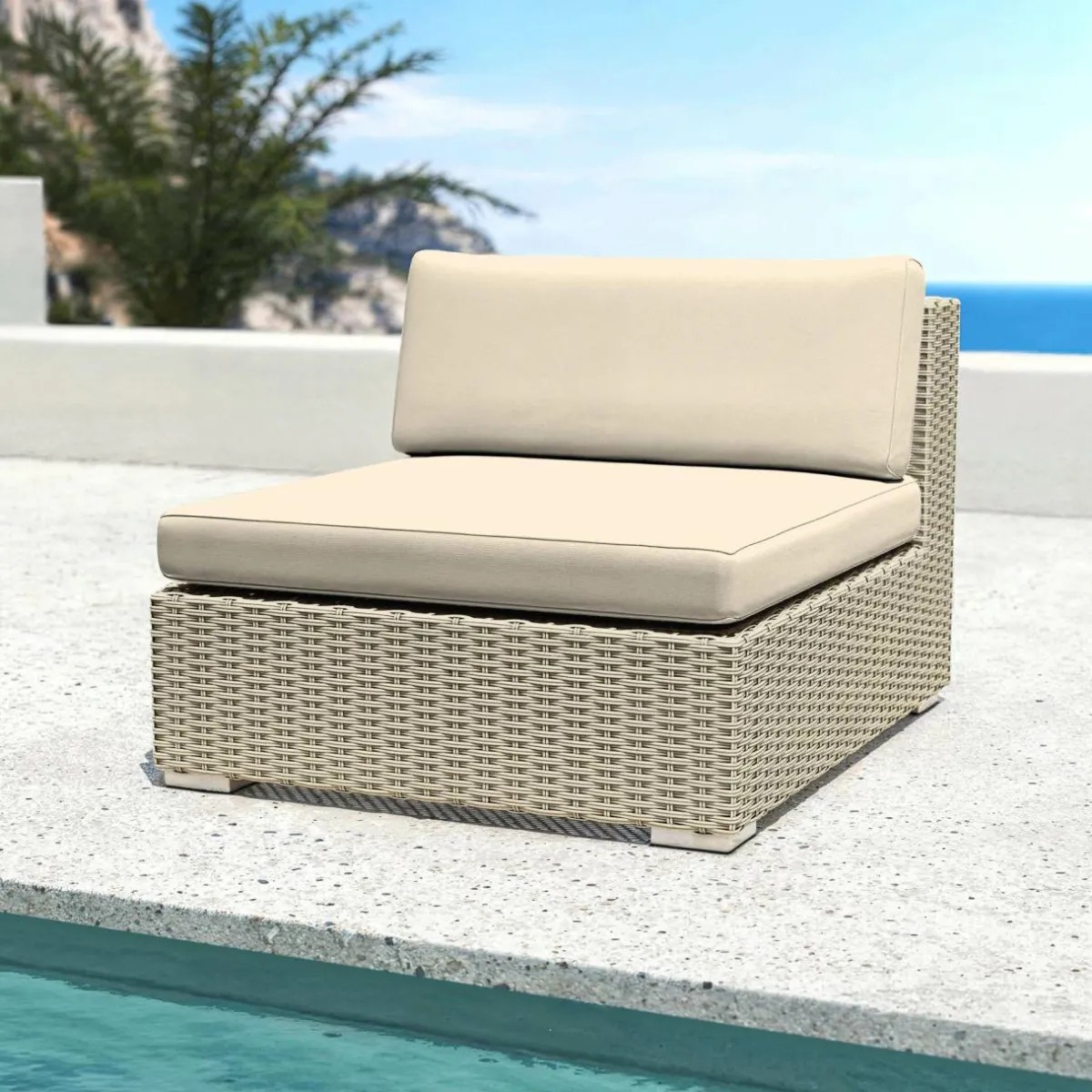 MOBELLIA Salon de jardin en résine tressée 2 places 3 pcs Palma Gris et beige Tresse Gris - Beige Hot