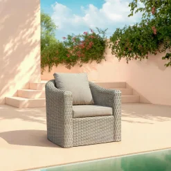 MOBELLIA Salon de jardin en résine tressée 4 places 4 pcs Calvi Gris et taupe Tressé Gris - Taupe Discount