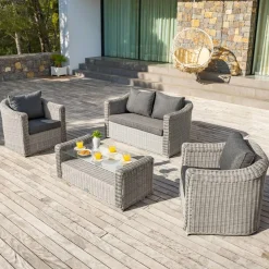 MOBELLIA Salon de jardin en résine tressée 4 places 4 pcs Calvi Gris et gris foncé Tressé Gris - Anthracite Discount