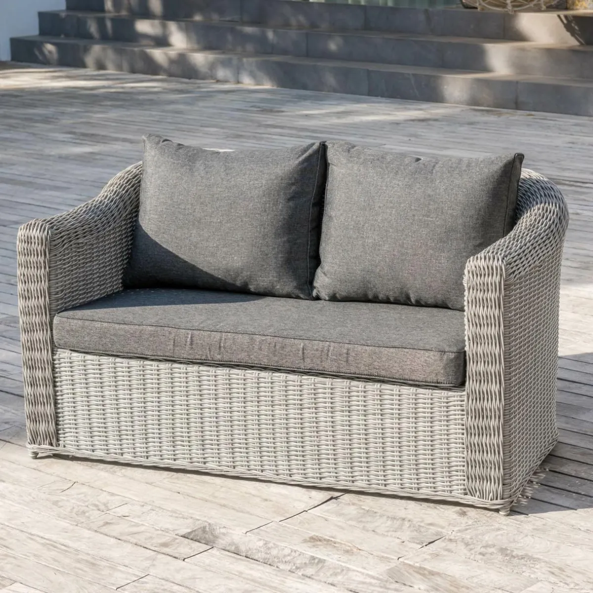 MOBELLIA Salon de jardin en résine tressée 4 places 4 pcs Calvi Gris et gris foncé Tressé Gris - Anthracite Discount