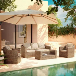 MOBELLIA Salon de jardin en résine tressée 5 places 4 pcs Calvi Sepia et taupe Tressé Sepia - Taupe Discount