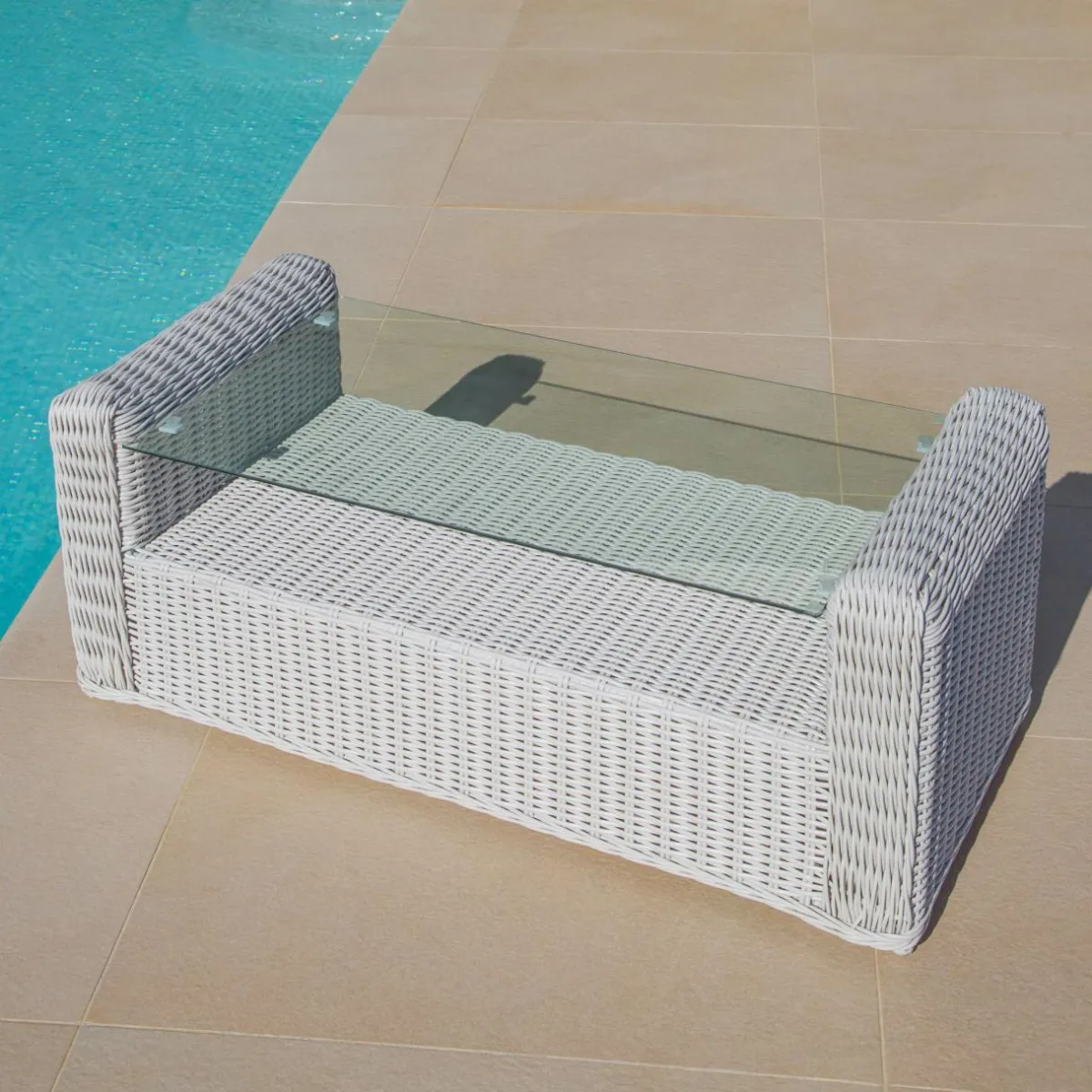 MOBELLIA Salon de jardin en résine tressée 7 places 5 pcs Calvi Blanc et gris clair Tressé Blanc - Gris clair Sale