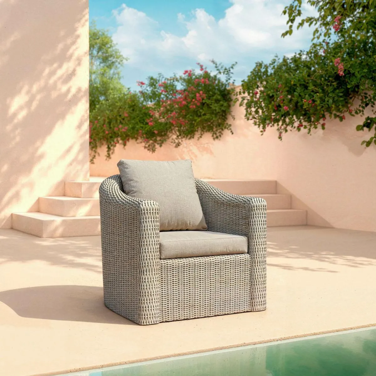MOBELLIA Salon de jardin en résine tressée 5 places 4 pcs Calvi Gris et taupe Tressé Gris - Taupe New