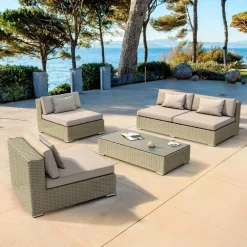 MOBELLIA Salon de jardin en résine tressée 4 places 4 pcs Palma Gris et taupe Tressé Gris - Taupe Online