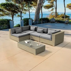 MOBELLIA Salon de jardin en résine tressée 4 places 5 pcs Palma Gris et anthracite Tressé Gris - Anthracite Outlet