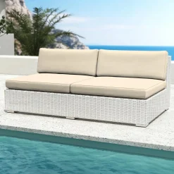 MOBELLIA Salon de jardin en résine tressée 9 places 9 pcs Palma Blanc et beige Tresse Blanc - Beige Outlet