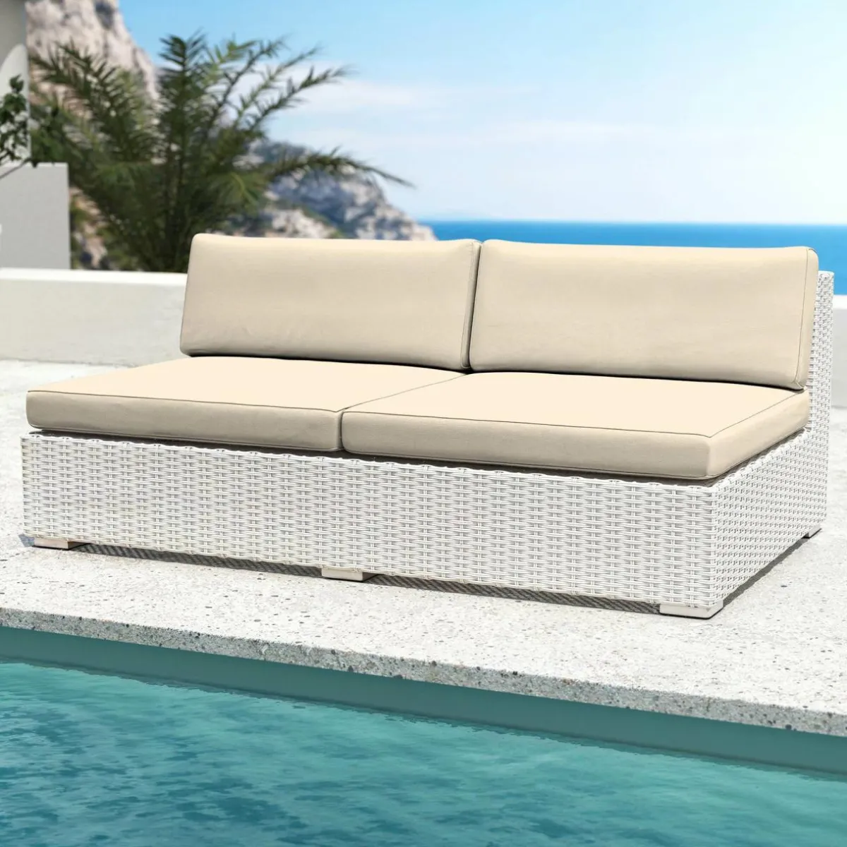 MOBELLIA Salon de jardin en résine tressée 9 places 9 pcs Palma Blanc et beige Tresse Blanc - Beige Outlet