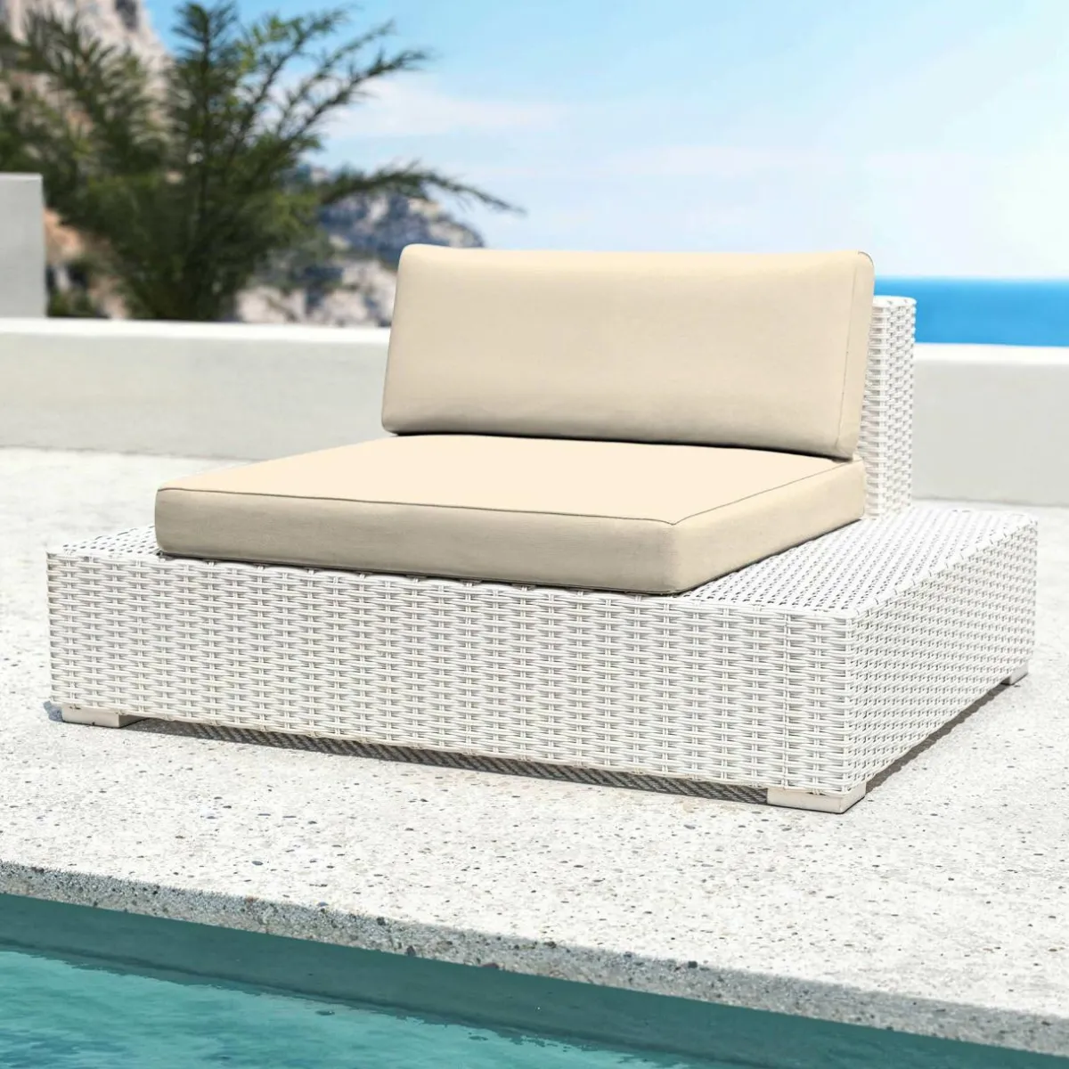 MOBELLIA Salon de jardin en résine tressée 9 places 9 pcs Palma Blanc et beige Tresse Blanc - Beige Outlet