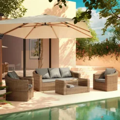MOBELLIA Salon de jardin en résine tressée 5 places 4 pcs Calvi Sepia et gris foncé Tressé Sepia - Anthracite Discount