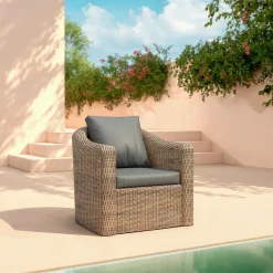 MOBELLIA Salon de jardin en résine tressée 4 places 4 pcs Calvi Sepia et gris foncé Tressé Sepia - Anthracite Discount