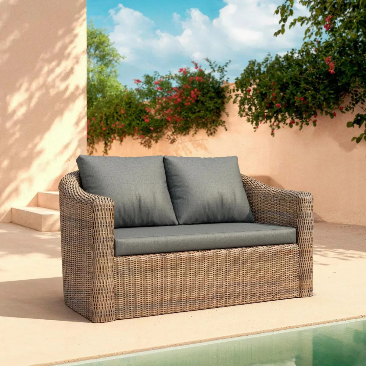 MOBELLIA Salon de jardin en résine tressée 4 places 4 pcs Calvi Sepia et gris foncé Tressé Sepia - Anthracite Discount
