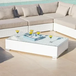MOBELLIA Salon de jardin en résine tressée 5 places 6 pcs Palma Blanc et taupe Tressé Blanc - Taupe