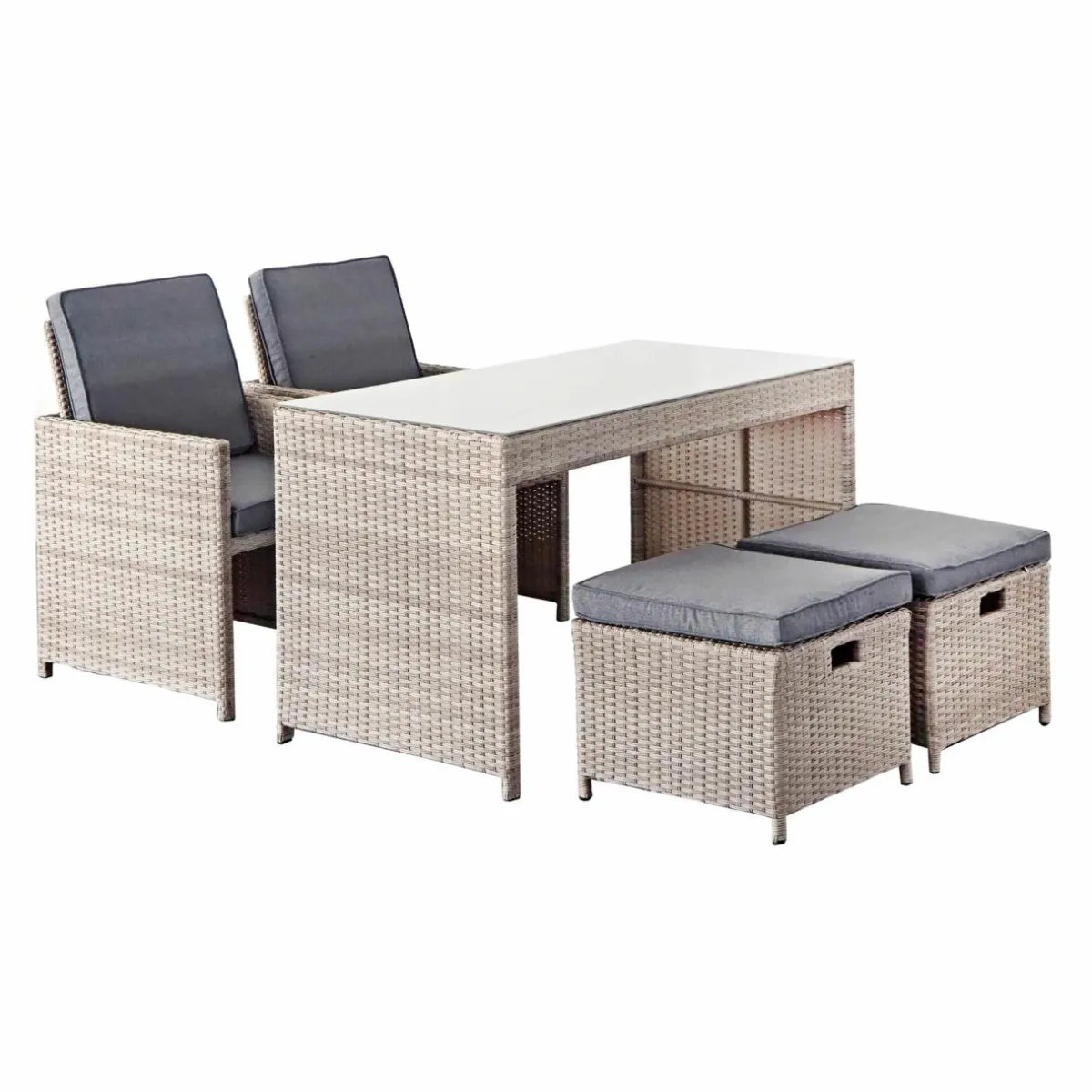 MOBELLIA Salon de jardin résine tressée encastrable 4 places Menorca Gris Discount