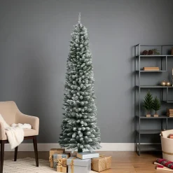 EMINZA Sapin artificiel de Noël (H210 cm) Narrow Vert enneigé Sapin enneigé Discount