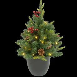 JJA Sapin artificiel de Noël lumineux (H42 cm) Baies et pomme de pin Sapin vert lumineux Hot
