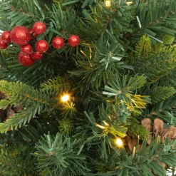 JJA Sapin artificiel de Noël lumineux (H42 cm) Baies et pomme de pin Sapin vert lumineux Hot