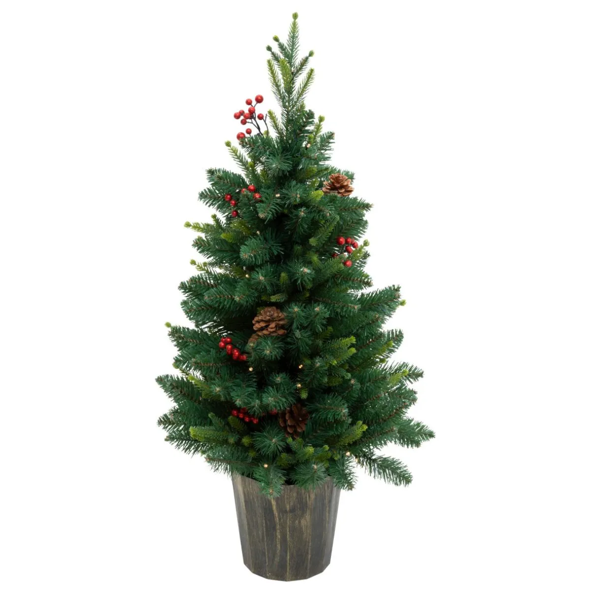JJA Sapin artificiel de Noël lumineux (H90 cm) Baies et pomme de pin Sapin vert lumineux Sale