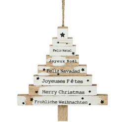 Feeric Lights & Christmas Sapin de Noël à suspendre en bois (H15 cm) Langues du monde Blanc New
